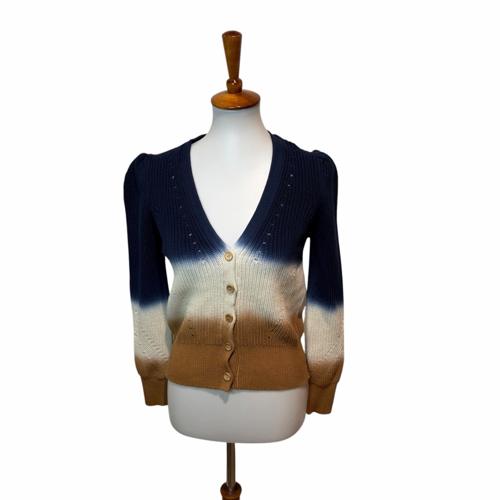 Veronica Beard Ombre Navy White Tan V-Neck Cardigan